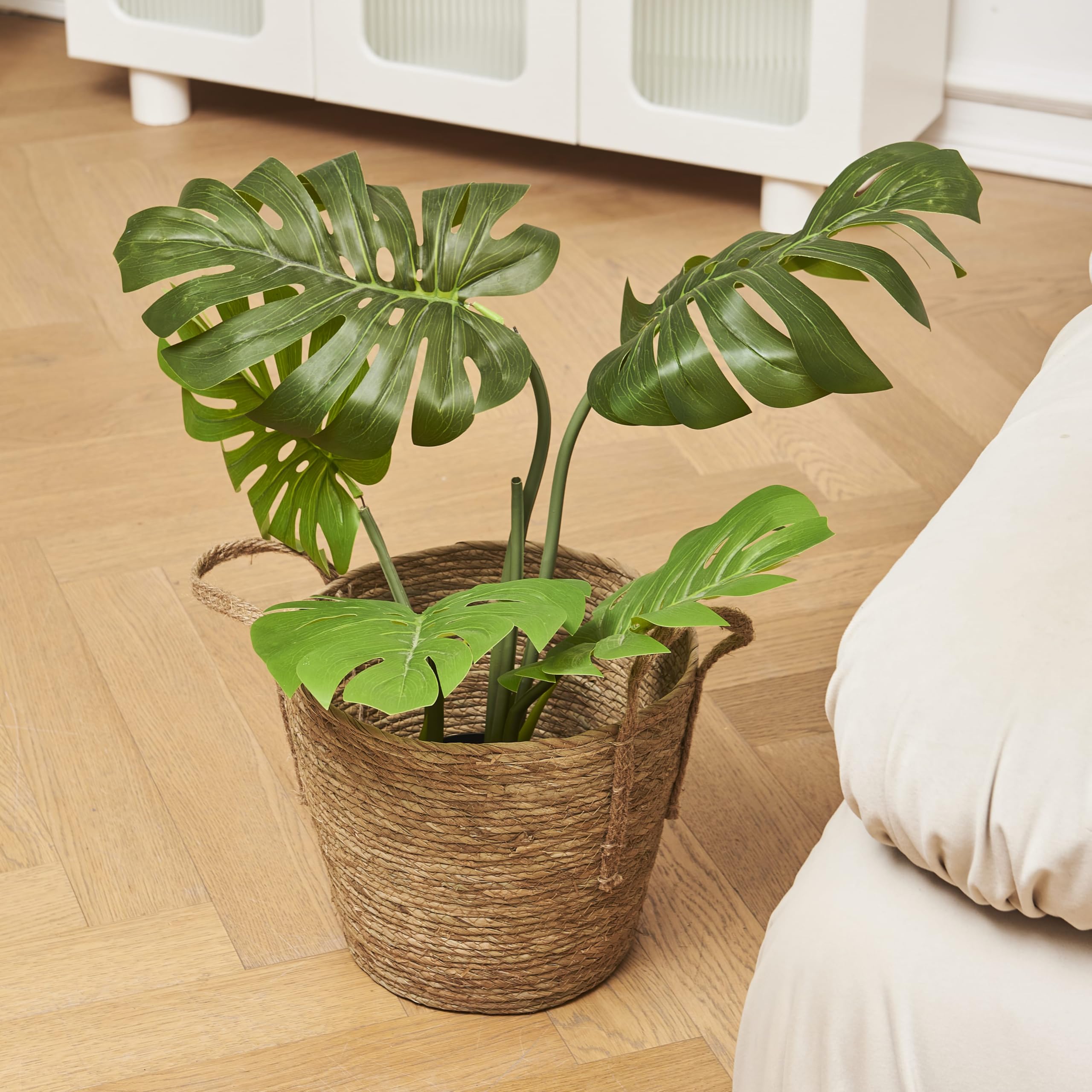 Eden & Willow Natural Golden-Brown Natural Straw Woven Storage Basket With Handles | Storage Organizer For Home Decor | Rustic Wicker Basket For Blankets, Plants, Toys, Laundry (Medium)