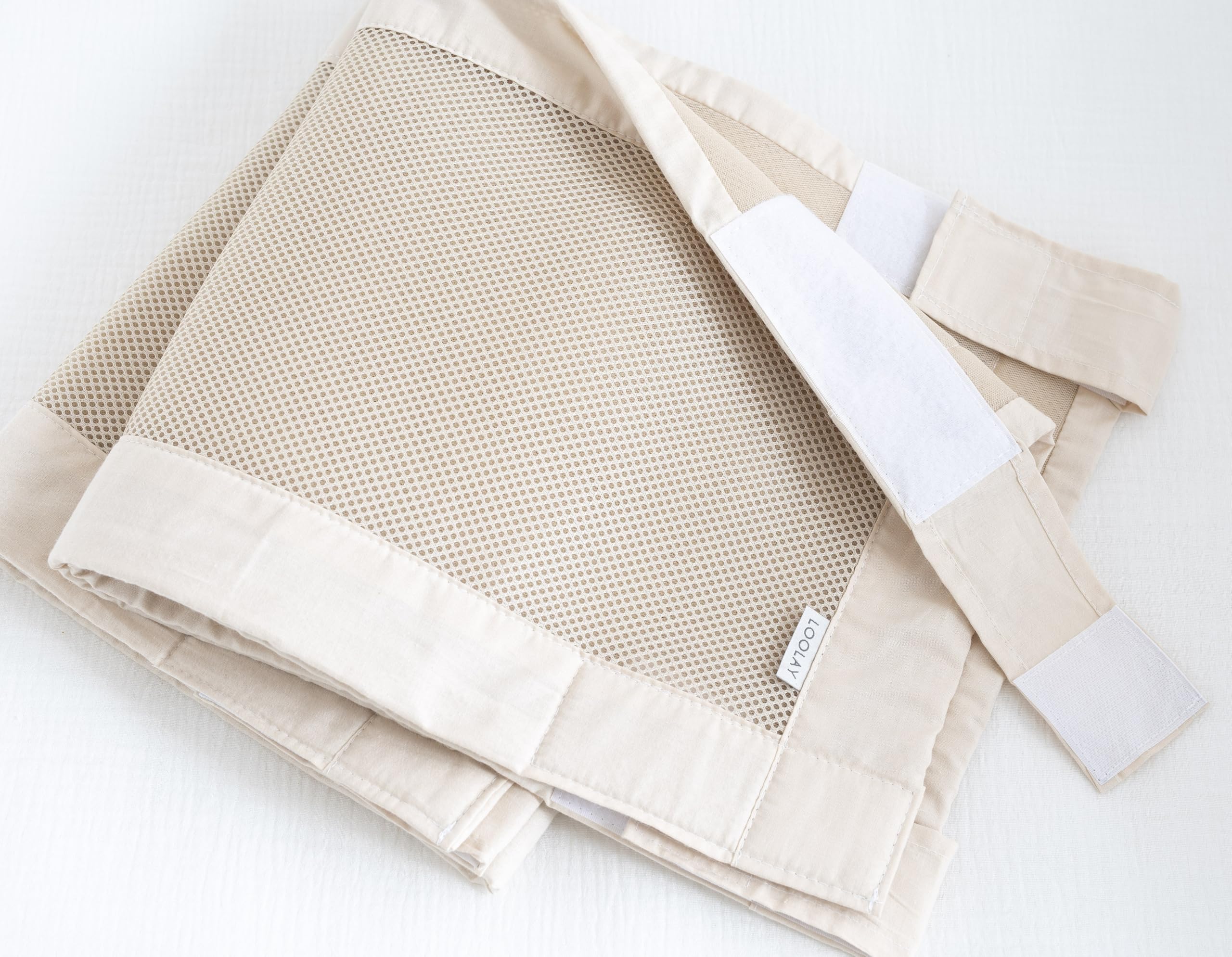 Tour de lit bébé 140 x 70 cm 2 pièces 130 x 30 cm Maille Respirante Velcro Beige