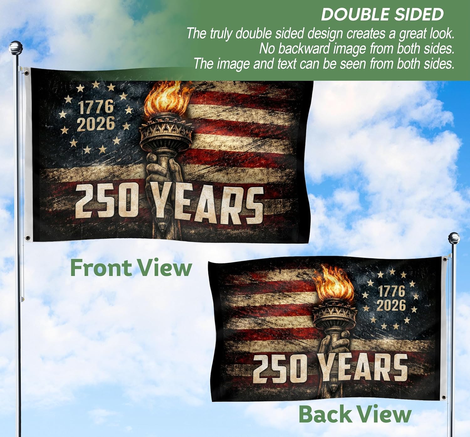 250th Anniversary Banner, 250 Anniversary Usa Flag 3x5 Ft, Patriotic House Flags, Double-Sided Printing, American 250th Anniversary Patriotic Design 2 (3x5 ft)