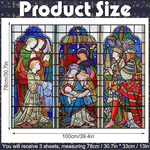 Vista 3 de Spiareal Adhesivos de Navidad para ventana, decoraciones de pesebre, reutilizables, no adhesivas, vinilo religioso, para fiestas y puertas