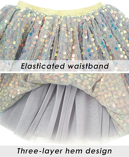 Miniatura 6 de Happy Cherry Tutús para niñas, falda de tul de 3 capas, faldas de ballet con lentejuelas, falda de baile brillante de princesa