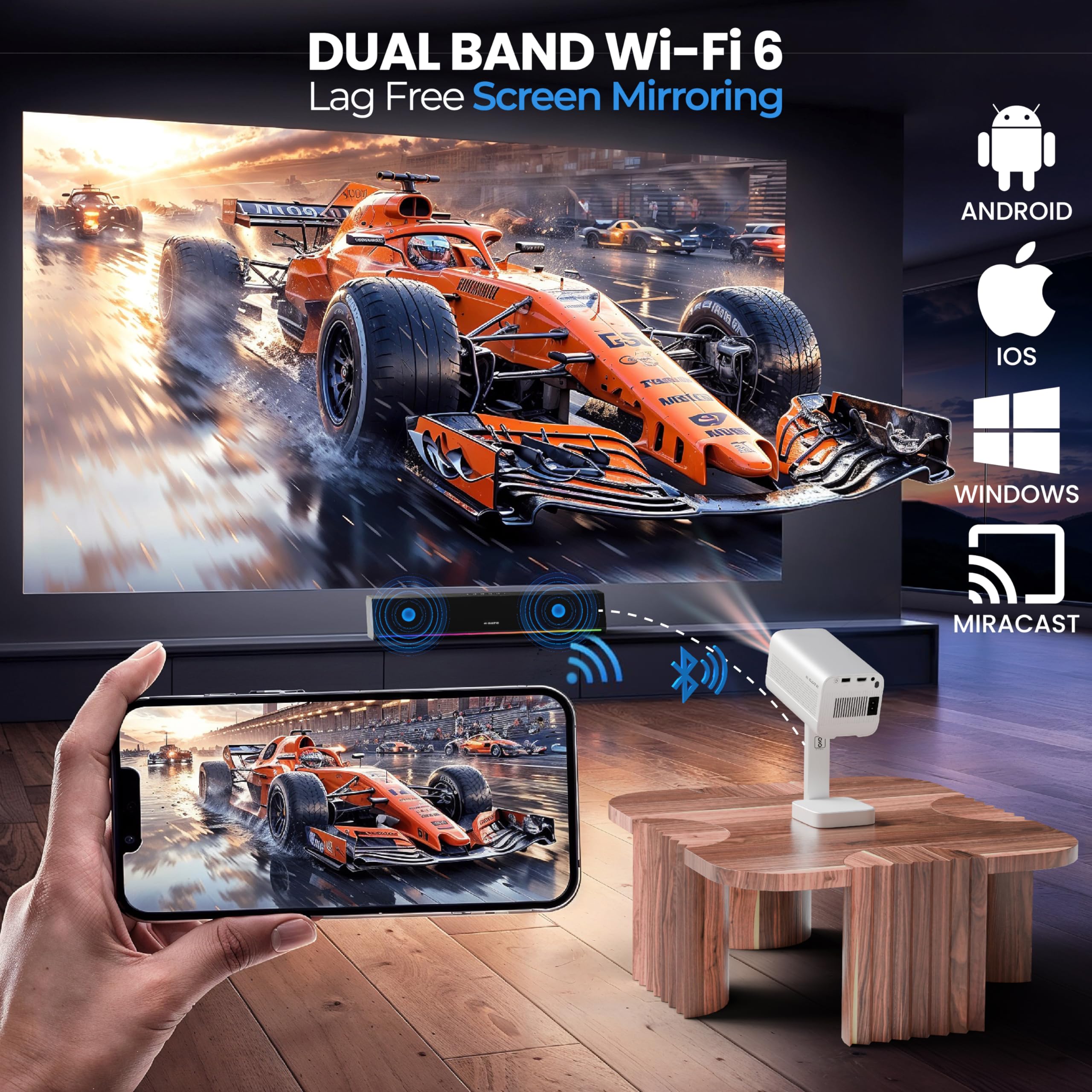 E GATE Atom 4X Automatic Projector 4k Ultra HD | Live TV | Android | Brightest 400 ISO | Native 1080p, Netflix, Prime | Precision Focus - Auto Keystone | USB-HDMI ARC+CEC | HDR+HLG | WiFi 6-BT | Egate — Amazon image 6