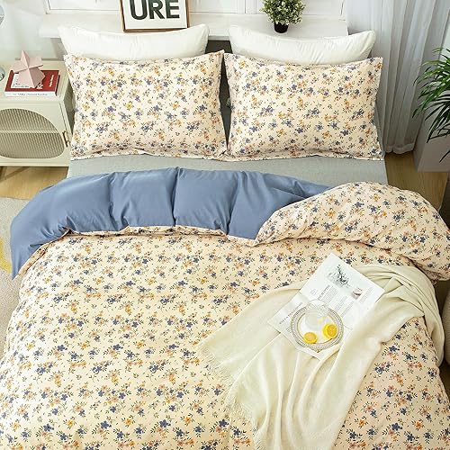 Miniatura 2 de Juego de funda de edredón tamaño individual, 2 piezas de funda de edredón botánica floral azul con lazos de cremallera en las esquinas, juego de