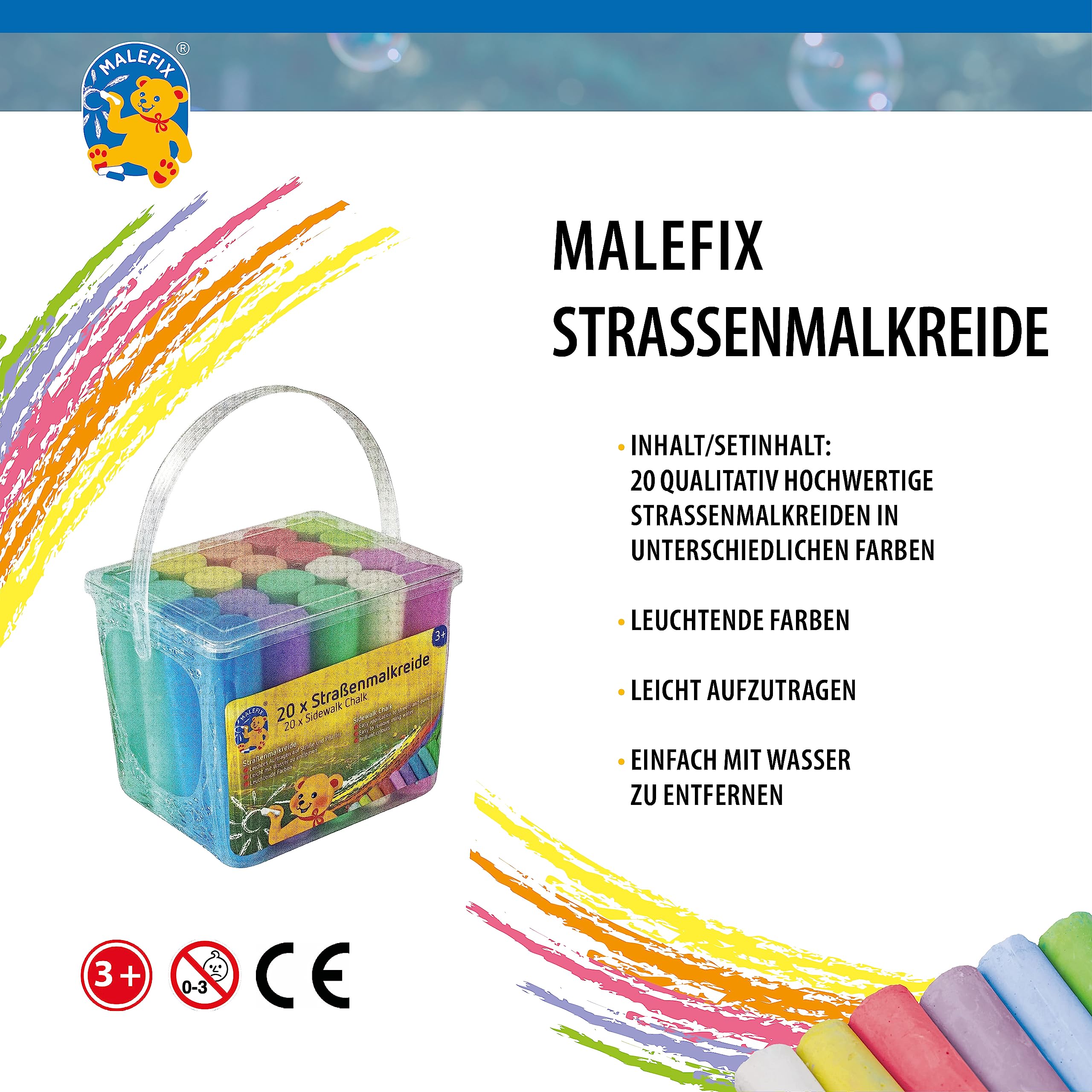 PUSTEFIX Malefix Street Painting Chalk Fan Set, Pack Of 12, Painting Chalk For Children And Adults, Variety Of Colours, Bright And Strong, Water-Soluble And For Street And Yard