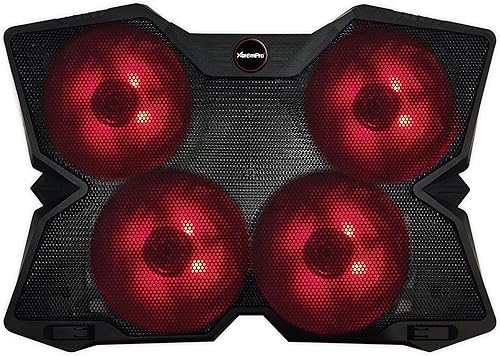 Miniatura 6 de Enfriador portátil de malla metálica para laptop, 4 ventiladores silenciosos con luz LED roja, altura ajustable, portátil de hasta 17 pulgadas, 2
