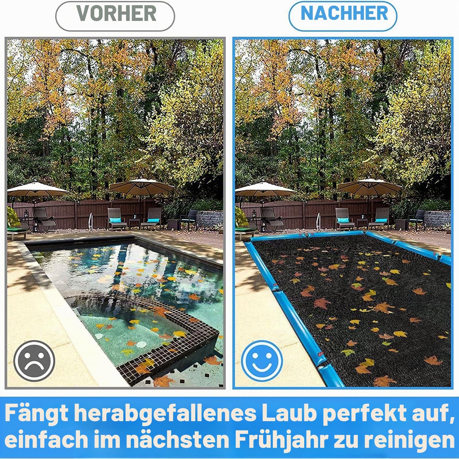 Schwimmbad-Schutznetz für rechteckige Schwimmbäder, 5 x 10 m, winterfeste Poolabdeckung, Schutzplane für EIN- und oberirdische Pools, aus Polyethylen, widerstandsfähig, feinmaschig