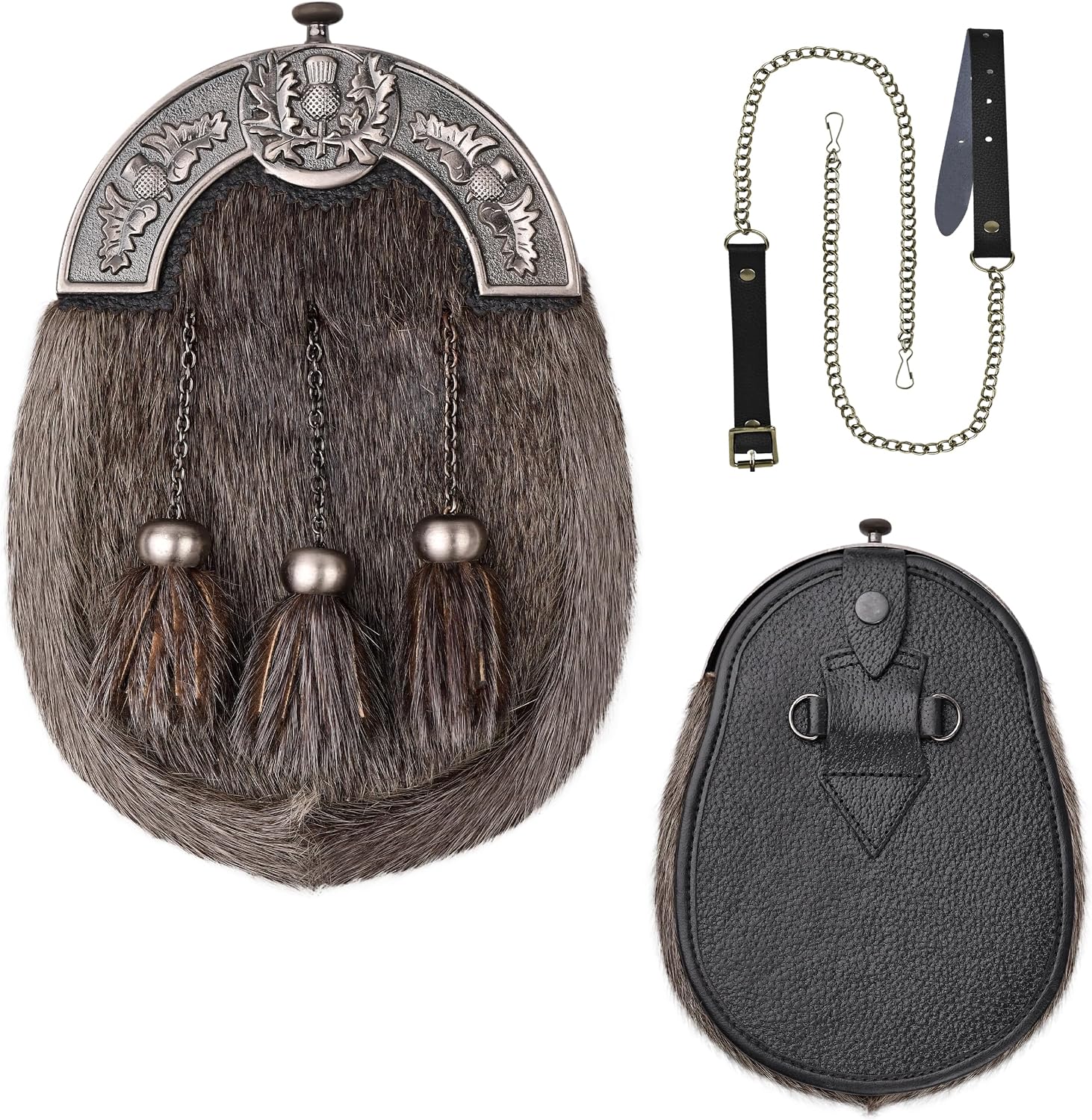 Sporran for kilt Scottish Full Dress Sporran – Traditional Highland kilt Sporrans with Antique Cantle & Real Fur Tassels