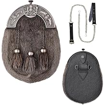 Sporran for kilt Scottish Full Dress Sporran Traditional Highland kilt Sporrans with Antique Cantle & Real Fur Tassels