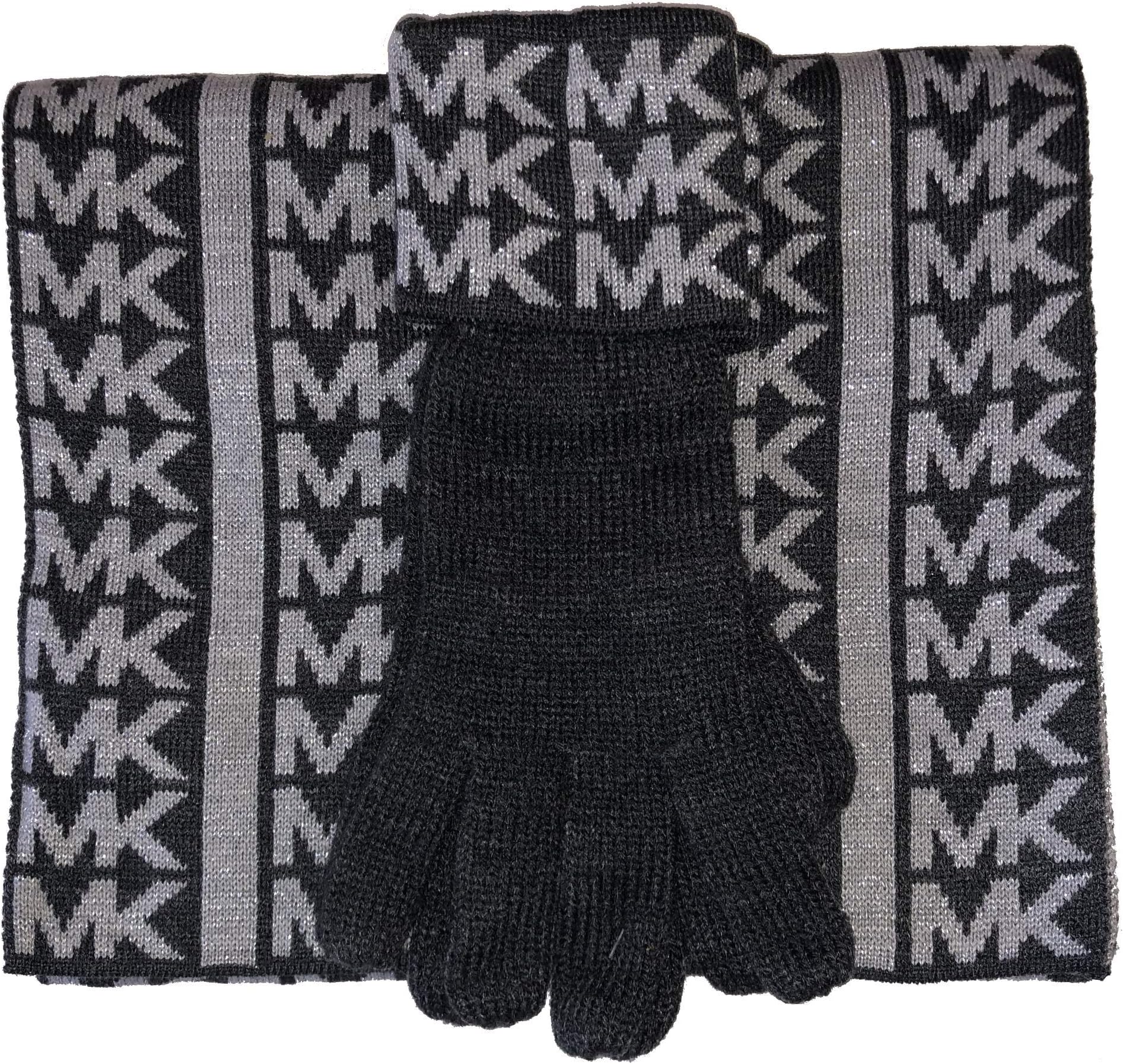 MICHAEL Michael Kors Logo Glitter Knit Scarf & Glove Set One Size