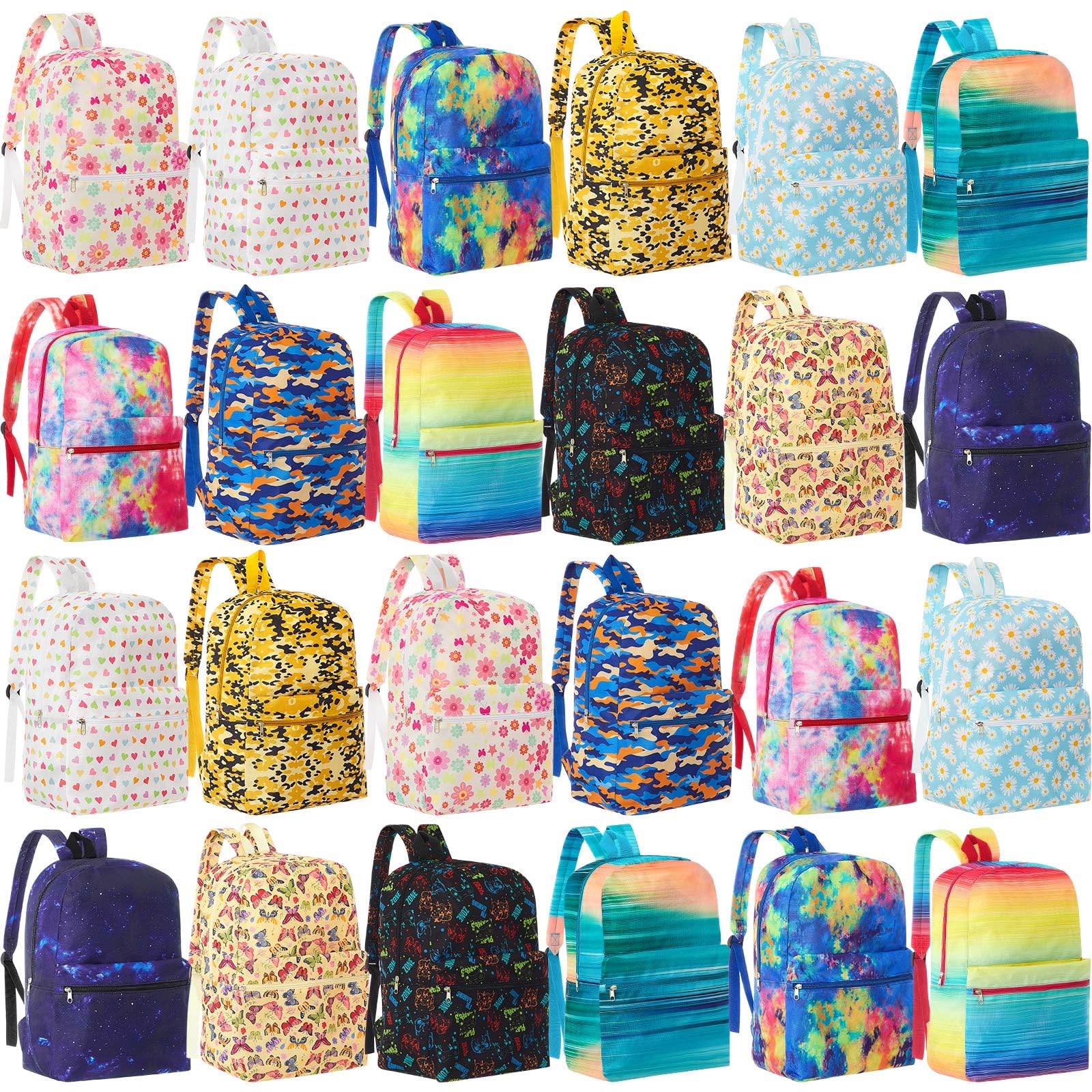 Amylove 24 Pack Backpack Bulk for Kids Lightweight School Wholesale Backpacks Printed Book Bag in Bulk for First Day of School (17 Inch,Assorted Color