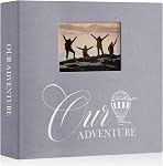 Lanpn Photo Album Scrapbook 12x12, OUR ADVENTURE Linen Cover Window Balloon Design Top Load 3 Ring Folder Binder Travel Photobook Photo Book 12 x 12 inch with 30 Plastic Sleeves 60 Pages (Blue)