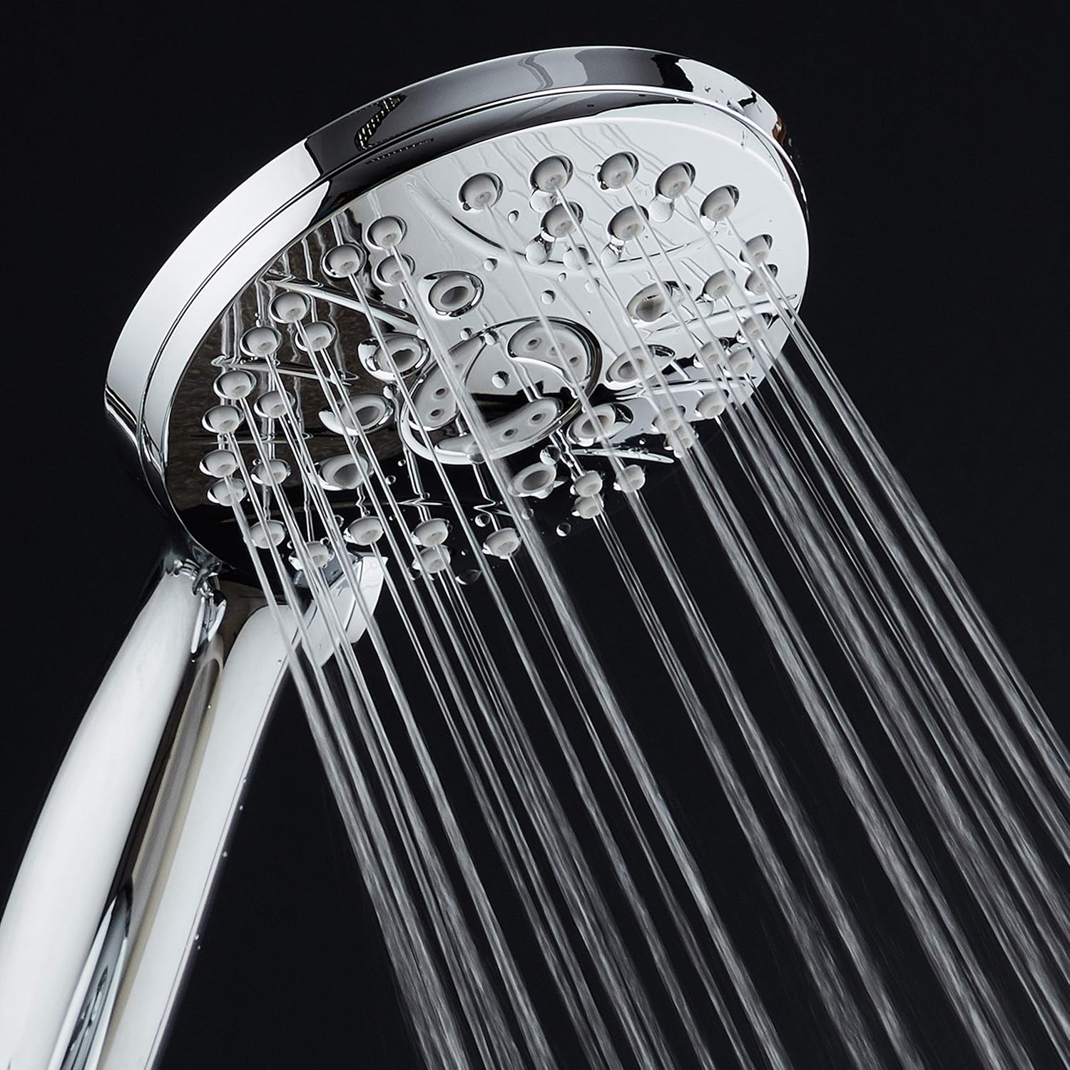 High Pressure 6-setting Luxury Handheld Shower Head – Extra Long 6 Foot Stainless Steel Hose – Extra Large Face – Anti Clog Jets – Brass Connection Nuts – All Chrome Finish – Top US Brand