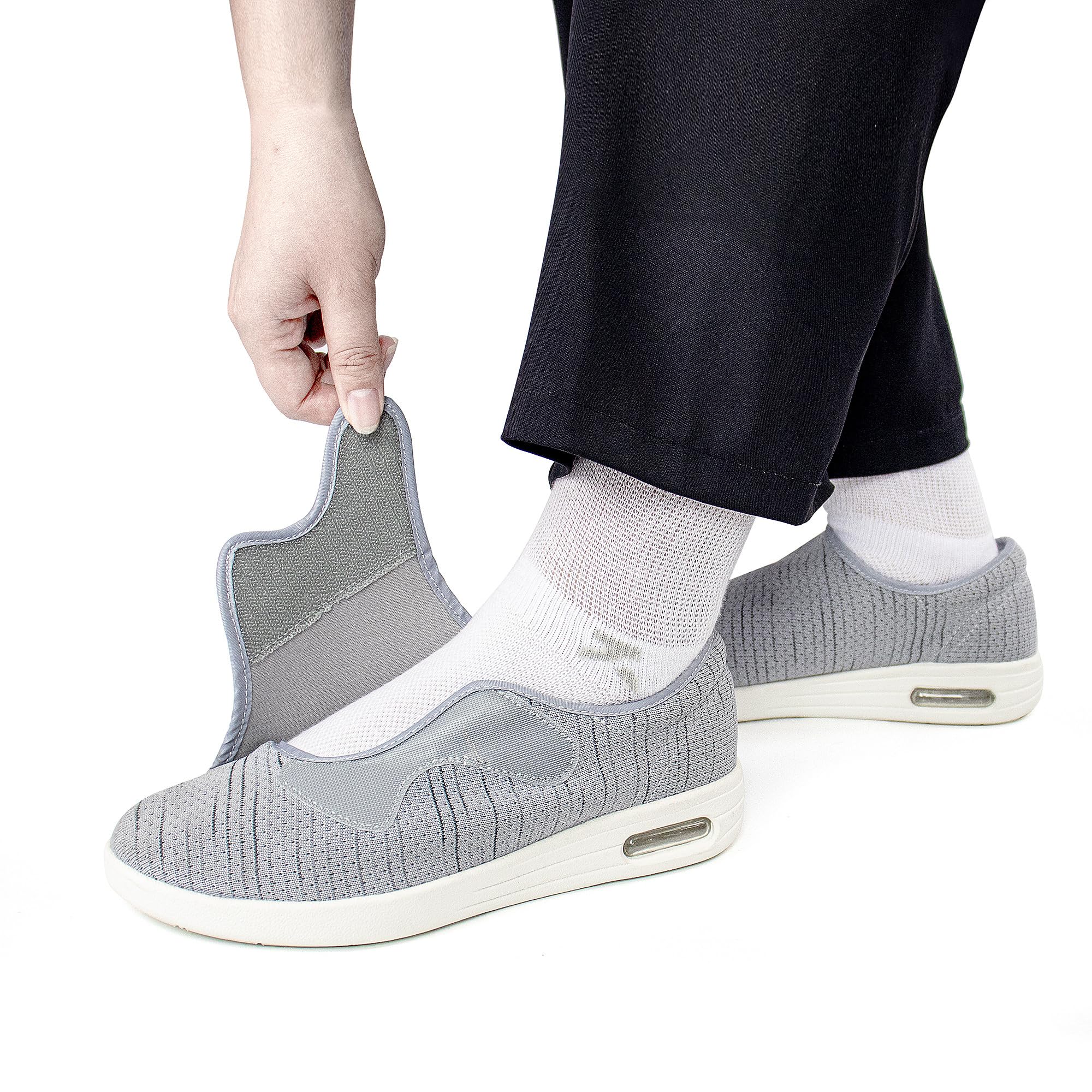 Zapatos para diabéticos para hombre, zapatos ortopédicos de ancho ancho, sin cordones, con cierre ajustable, tenis para caminar para aliviar el dolor de pies, pies hinchados
