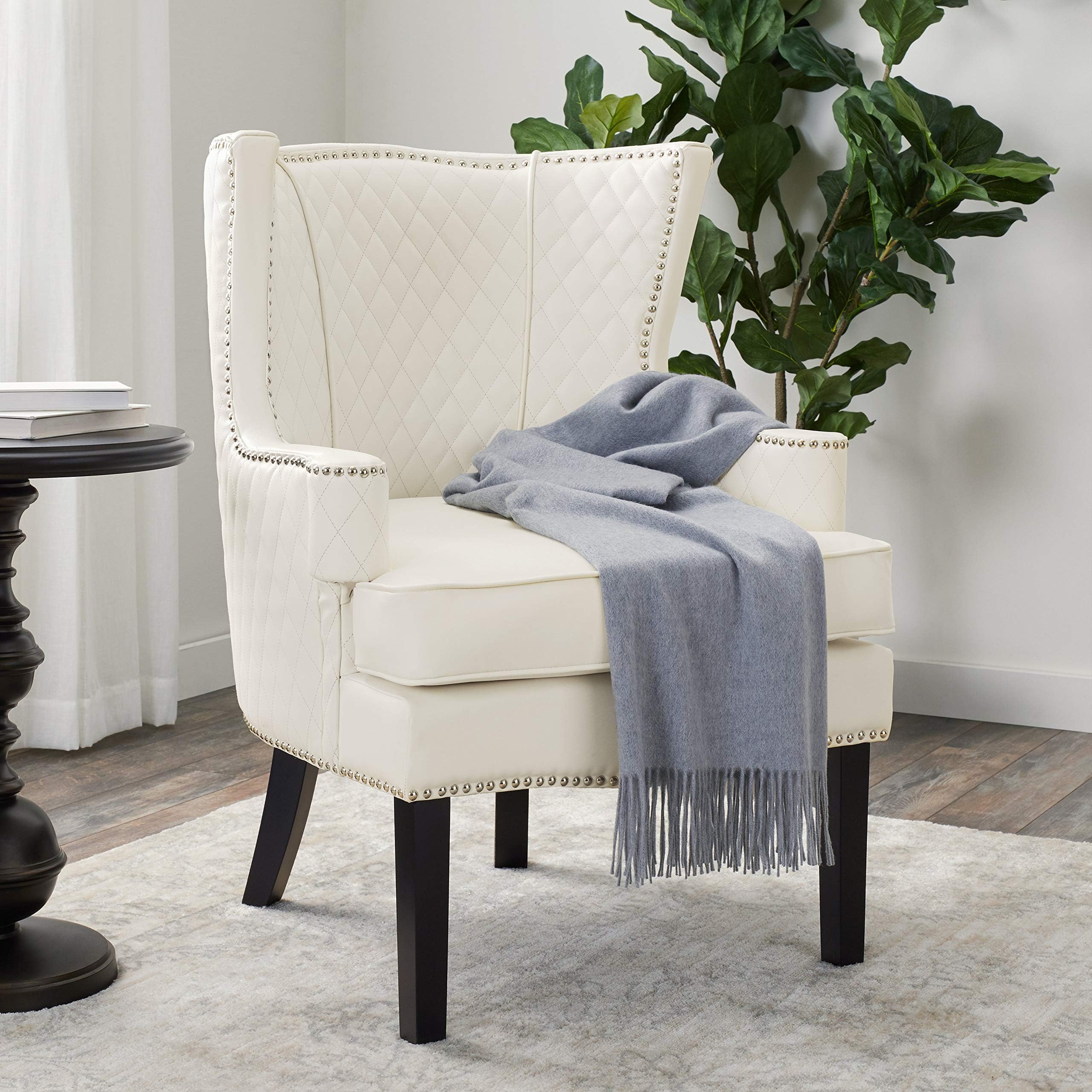 Abbyson Living Olivia Quilted Leather Armchair in White