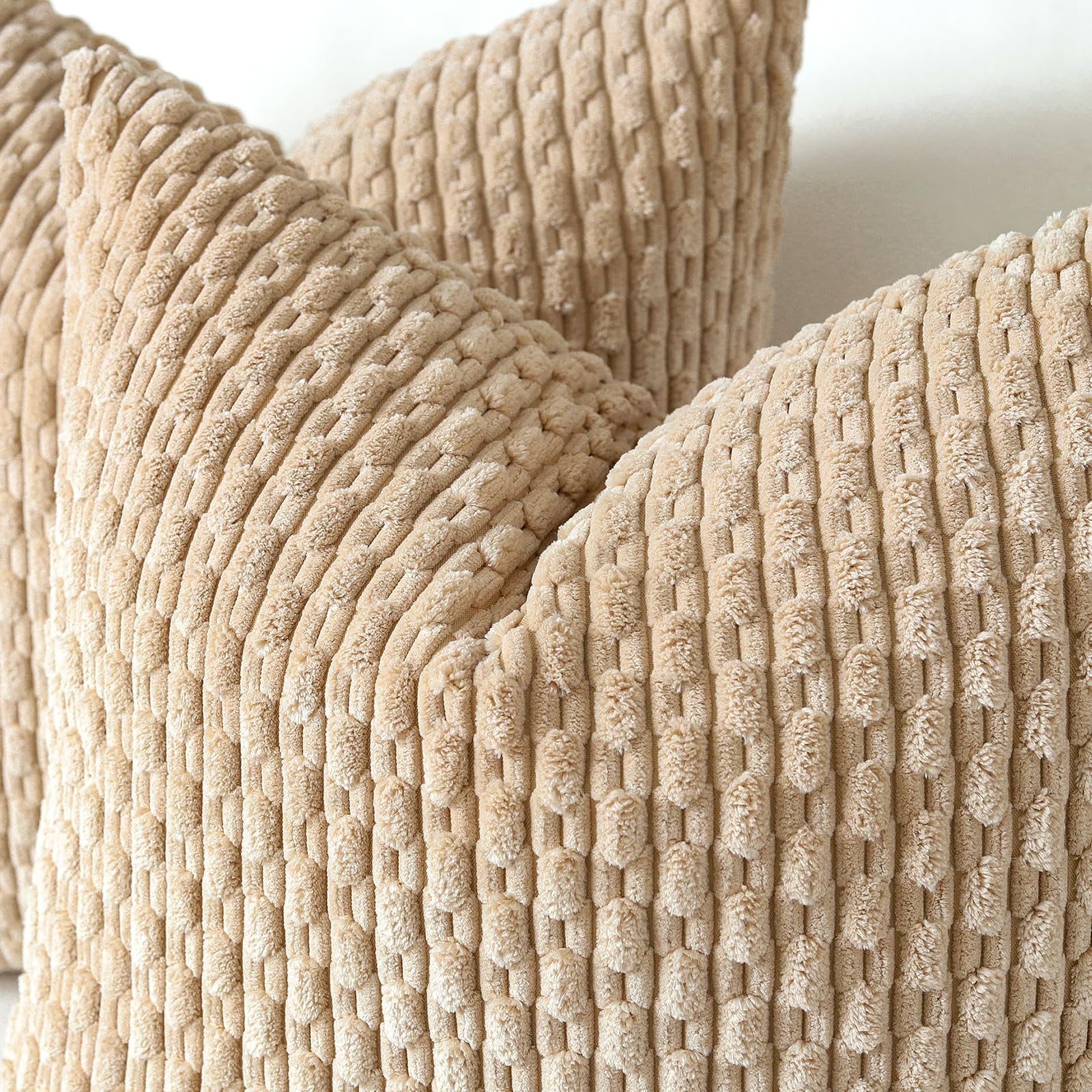 Sungeek Set of 2 Tan Soft Corduroy Decorative Cushion Covers Boho Striped Throw Pillow Covers for Sofa Couch Living Room Patio Farmhouse Home Decor Pillowcases 40x60cm - Image 3