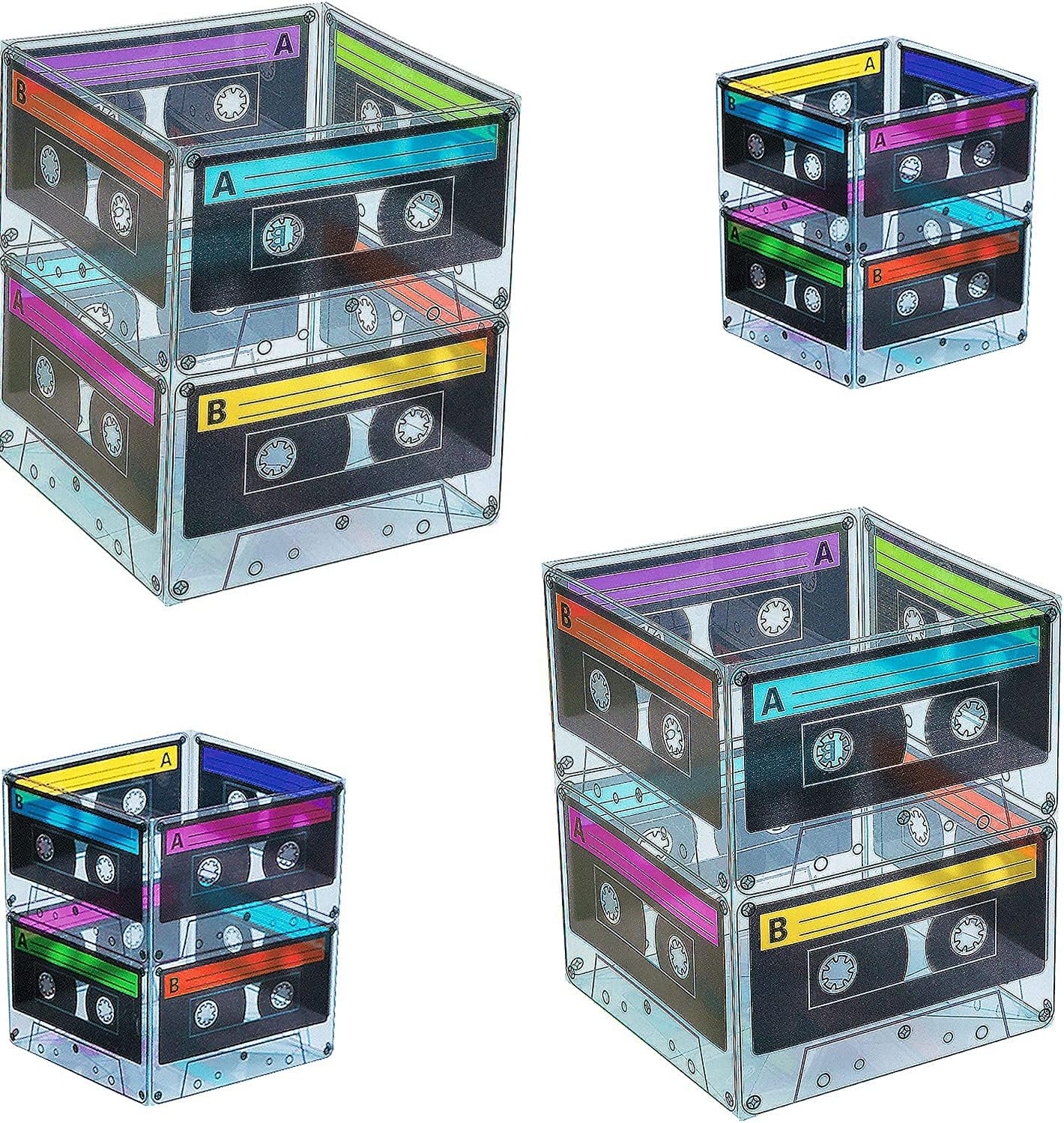 4E's Novelty Cassette Tape Bucket Centerpiece (4 Pack) 80s Party Supplies, 90's Theme Birthday Party Decoration Cassette Tape Table Decor, Retro Hip Hop Pop Music Culture Party for Adults & Kids
