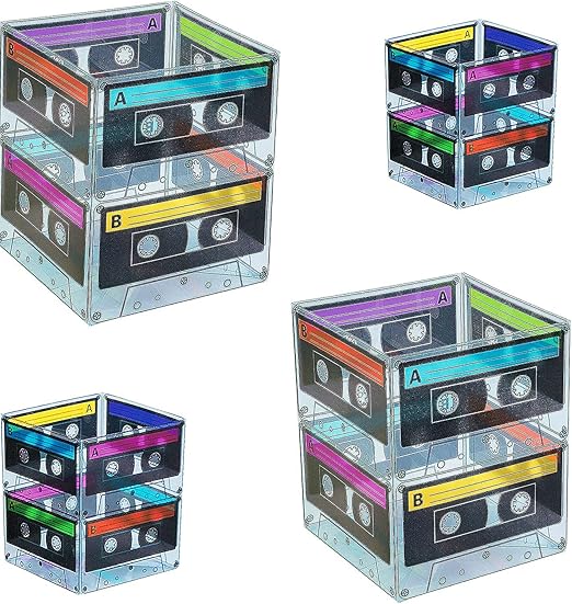 4E's Novelty Cassette Tape Bucket Centerpiece (Pack of 4) 80s Party Supplies, 90's Theme Birthday Party Decoration Cassette Tape Table Decor, Retro Hip Hop Pop Music Culture Party for Adults & Kids