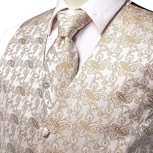 Miniatura 4 de Hi-Tie Men's Suit Vest Tie Set With Lapel Pin Or Tie Clip Silk Waistcoat Necktie Handkerchief For Wedding Formal Tuxedo