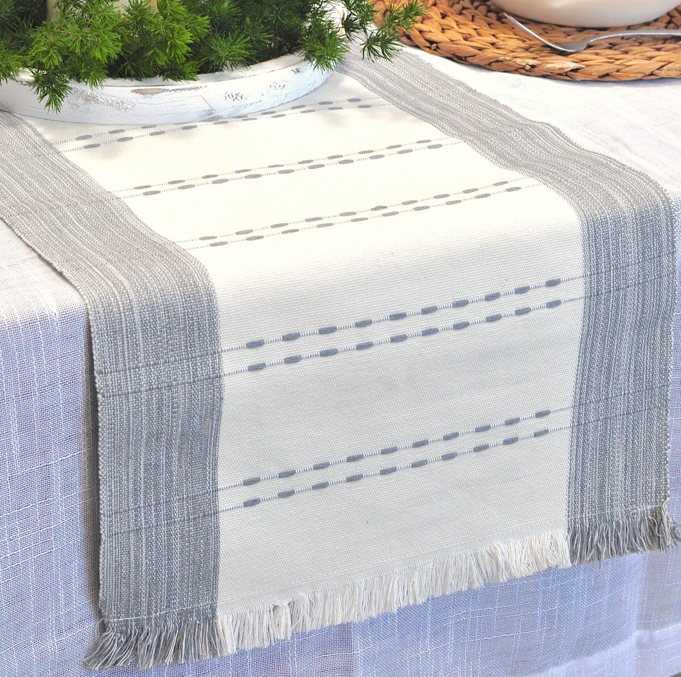 Camino de mesa tejido de algodón orgánico a rayas con flecos, tela rústica de granja, camino de mesa de comedor para cocina, mesa de buffet, bufanda de tocador, antideslizante, lavable, textura