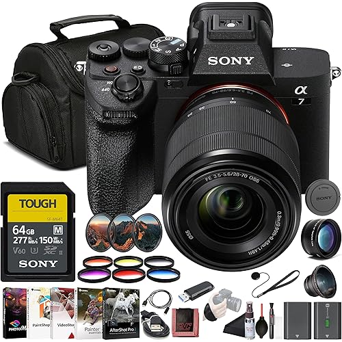 Sony α7 IV Mirrorless Camera Kit (ILCE-7M4K/B) with 28–70mm OSS Lens | 33 MP Full-Frame Sensor | 4K/60p Video | 64GB Card, Filter Kit, Wide Angle Lens, Telephoto Lens, Color Filter Kit and More