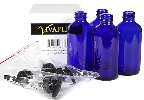Miniatura 3 de Vivaplex 4 grandes 8 oz vacías botellas de vidrio azul cobalto con bombas de loción negra
