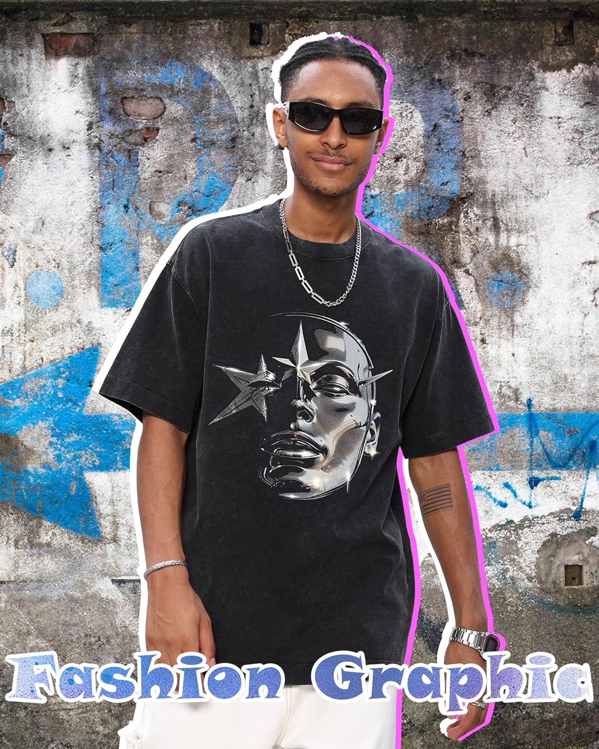 AugYew Men's Graphic Tees Shirt Unisex Cotton Oversized T-Shirt Short Sleeve Vintage Streetwear Casual Tee Top - Image 3