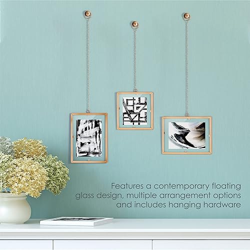 Miniatura 10 de Melannco Marcos flotantes redondos de cadena de metal colgante, acabado dorado, incluye accesorios para colgar, juego de 3