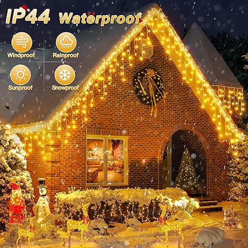 Miniatura 4 de Luces de carámbano para exteriores, 216 LED de 24 pies, luz de Navidad impermeable para exteriores con 8 modos y temporizador, luces de carámbano de