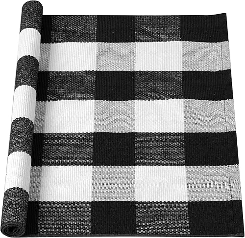 uxcell Alfombra de cuadros de búfalo, alfombra para exteriores, tapete de puerta en capas, alfombras de algodón a cuadros, tapete para porche