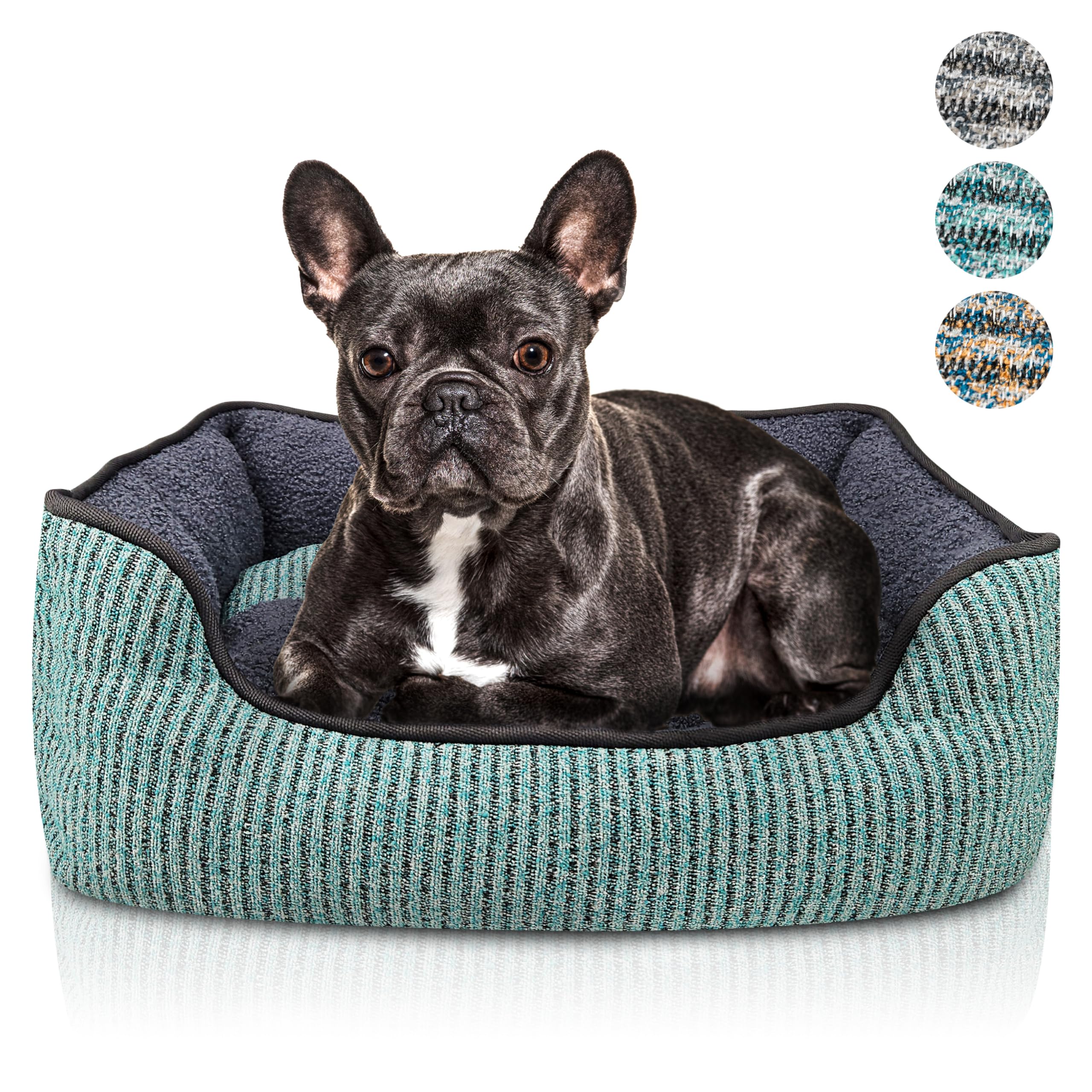 bluzelle Cama para Perros Medianos, Sofa para Perros con Cojín Extraíble & Fondo Antideslizante, Cama Lavable para Mascotas, Funda de Tejido a Rayas & Suave Peluche De Felpa, Tamaño M, Color:Verde