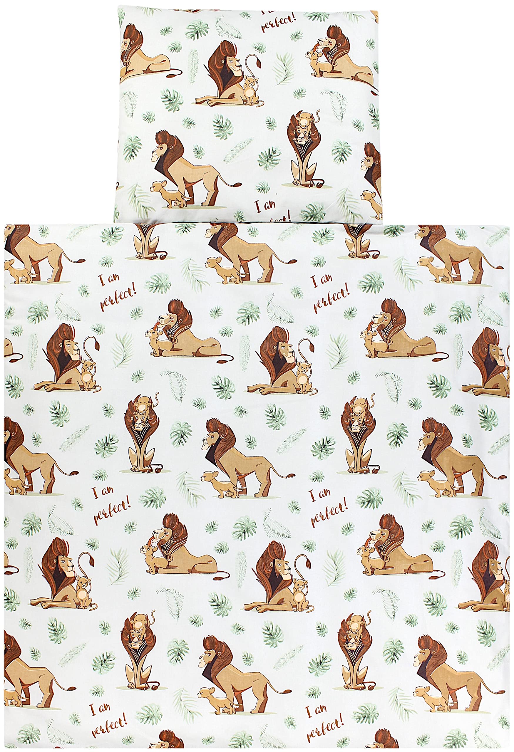 TupTam Unisex Baby Wiegenset 4-teilig Bettwäsche-Set: Bettdecke und Kopfkissen mit Bezug, Farbe: Löwe/Braun/Grün, Größe: 80x80 cm