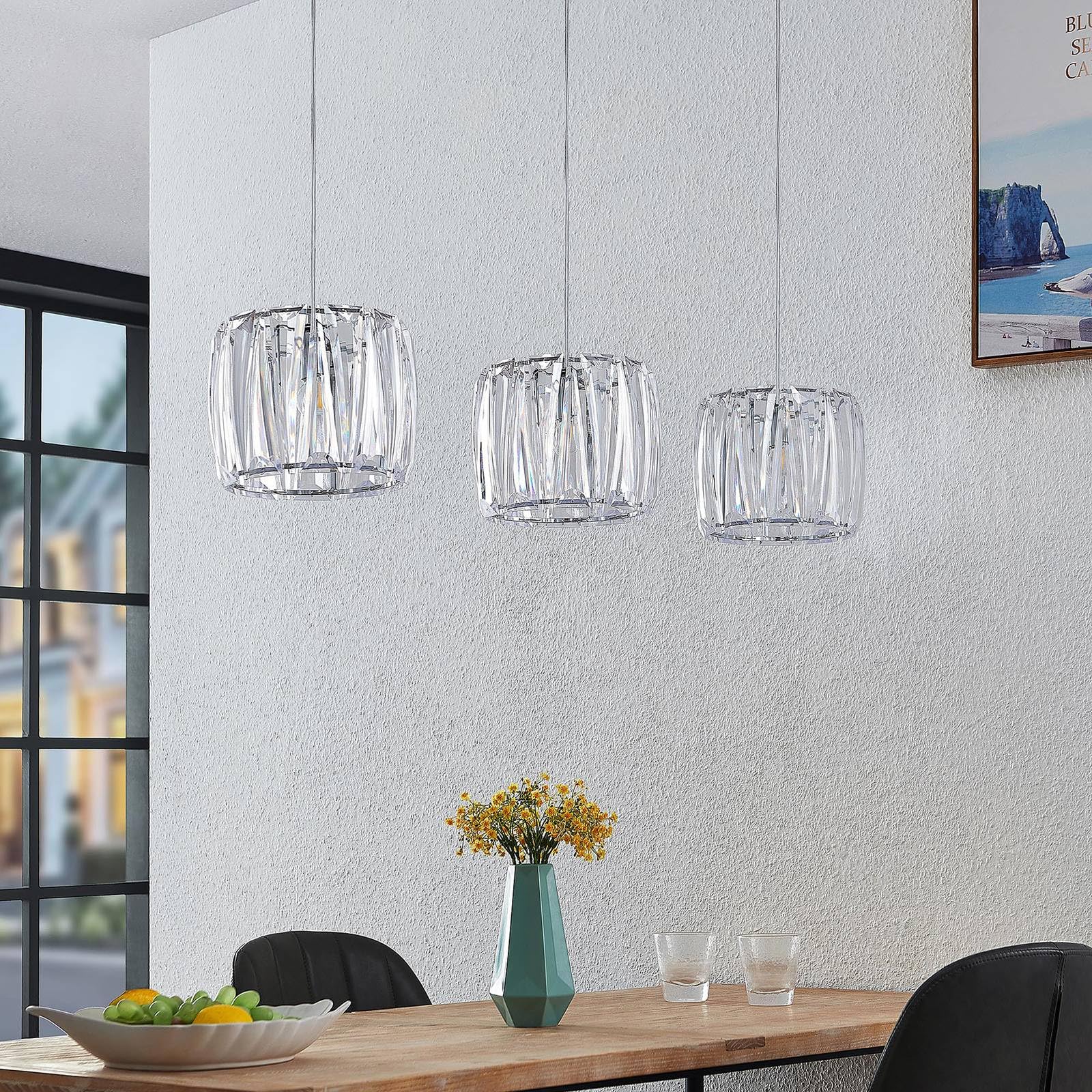 Lindby Pendelleuchte Sofia, 3 Flammig, Transparent - 68 Cm Lange Deckenlampe Für Esstisch/Wohnzimmer