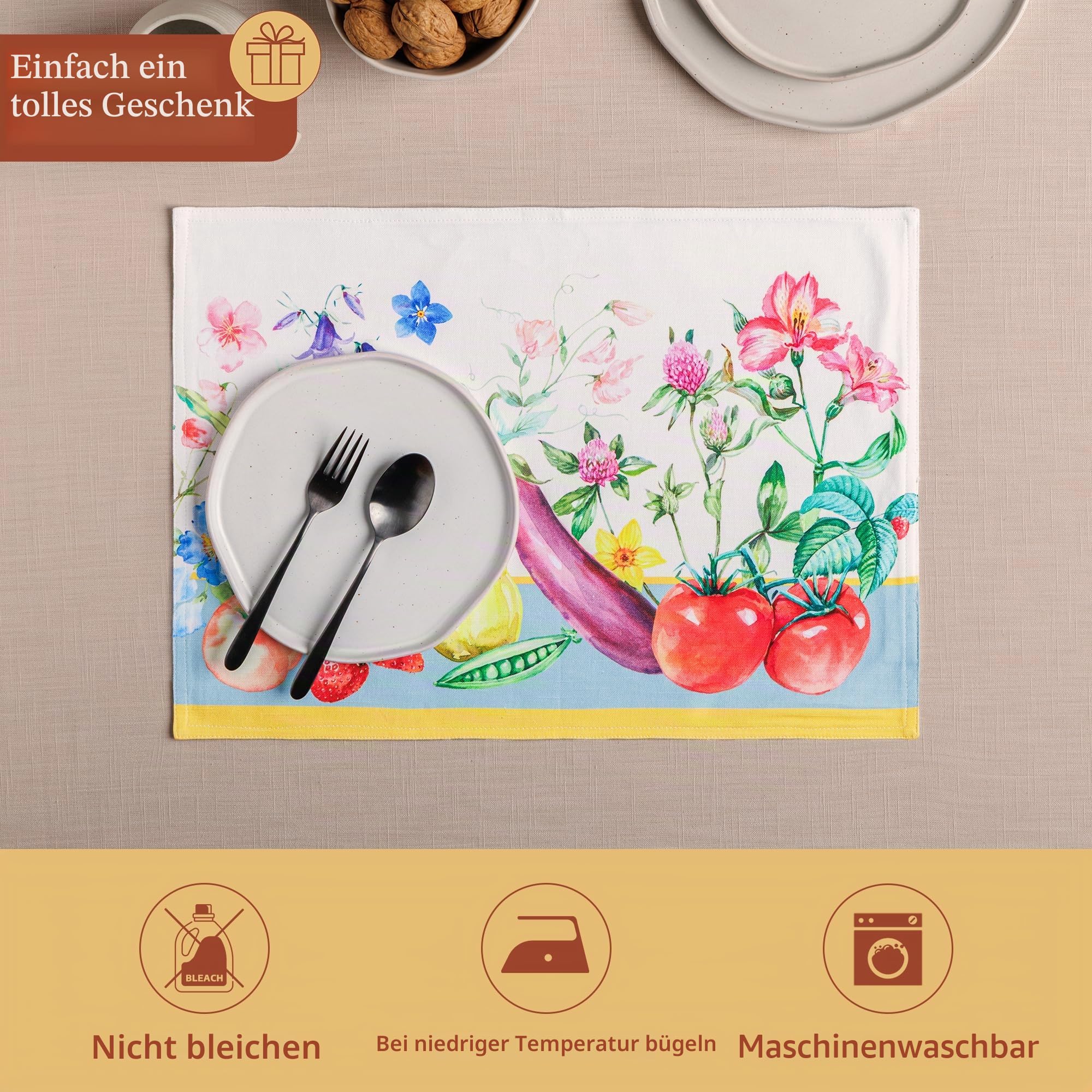 Maison d'Hermine Platzsets, 4er-Set, 100% Baumwolle, waschbar, wiederverwendbar, für Zuhause, Küche, Esszimmer, Party, Hochzeit, Restaurant, Frühjahr Sommer (Giverny, 33 cm x 48 cm)