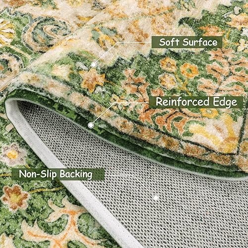 Miniatura 257 de Lahome Alfombra bohemia con medallón floral de 3 x 5 pies, suave, impresa, para baño, cocina, entrada, vestíbulo, vintage, antideslizante, lavable