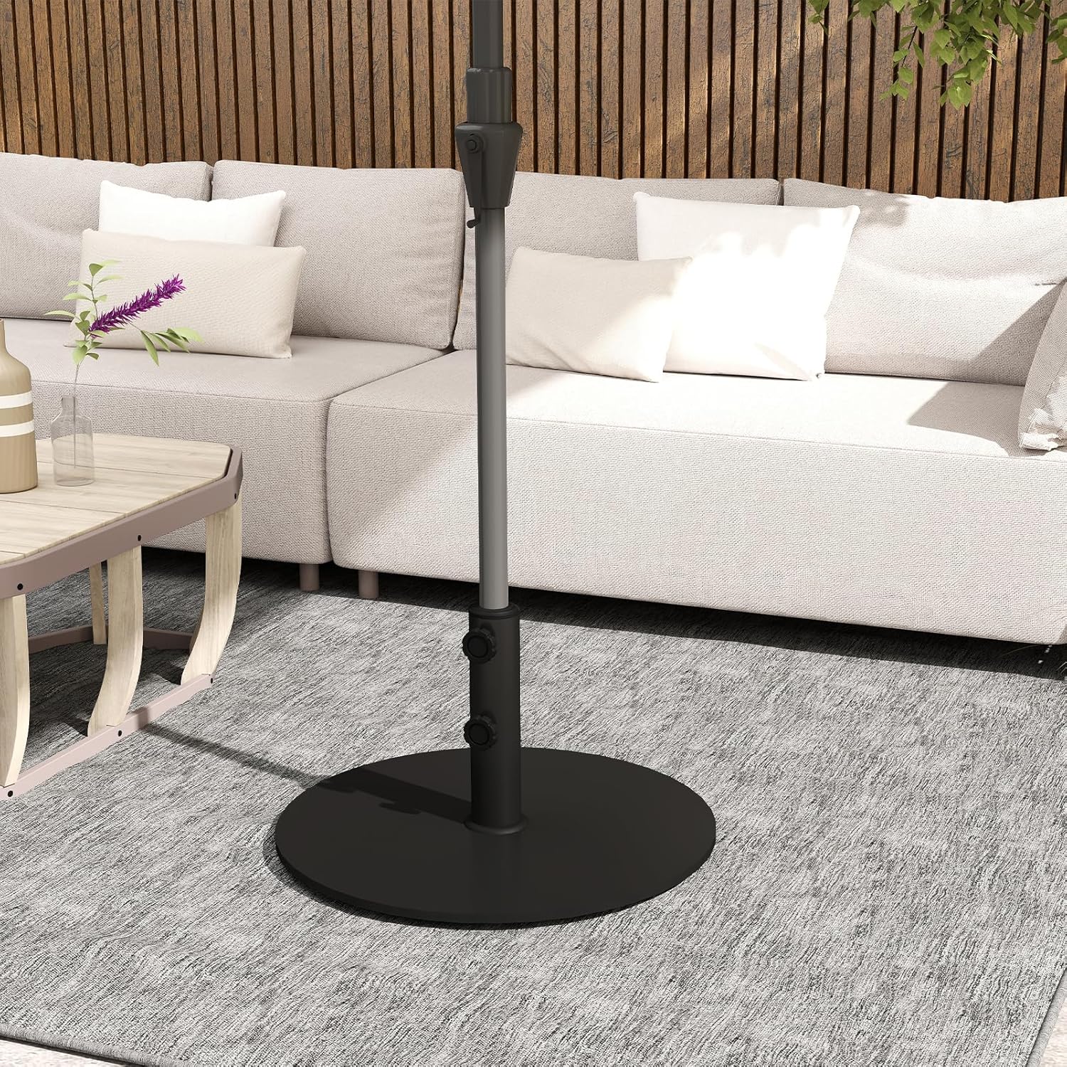 Helios&Hestia 44lbs Heavy Duty Round Outdoor Patio Umbrella Base, Steel Plate Stand Weight with 4 Non-Slip Pads, Fits 7 to 11ft Market Umbrellas, Black