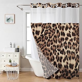 Leopard Shower Curtain No Hook with Snap in Liner, Cheetah Print Hotel S...