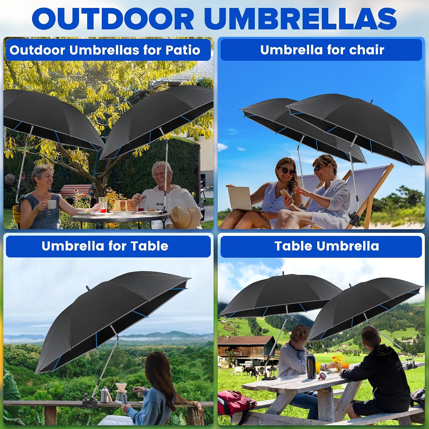 Beach Umbrella,2PACK 48.7inch Chair Umbrella with Clamp adjustable 360°,UV Protection Large Camping Chair Umbrellas for Camping chair, Glof Cart,Table(Chair,Table not include)