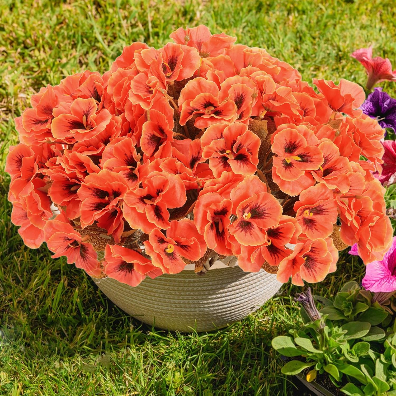 Artificial Fall Flowers for Outdoors, 12 Bundles Fake Mums Flowers for Decoration, Faux Plants with Silk Flowers for Porch Decor Garden Patio Home Aesthetic (Orange) - Image 8