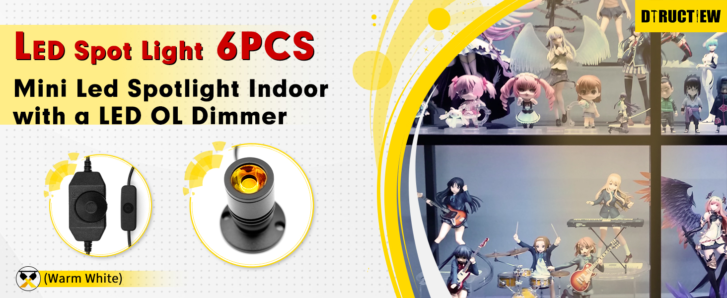 Image of LED Mini Spot Light 6PCS, 1W 5VLed Spotlight Indoor with Dimmer, Dimmable LED Mini Spotlight Indoor Accent Lights Adjustable for Picture Painting Model Display Jewelry Showcase (Warm White)