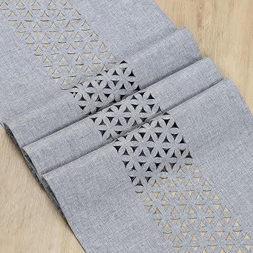 Grey Fabric Table Runner - 72 Inches Long Hollow Rustic Farmhouse Boho Dining Decor for Home, Picnics, Wedding Party, Holiday