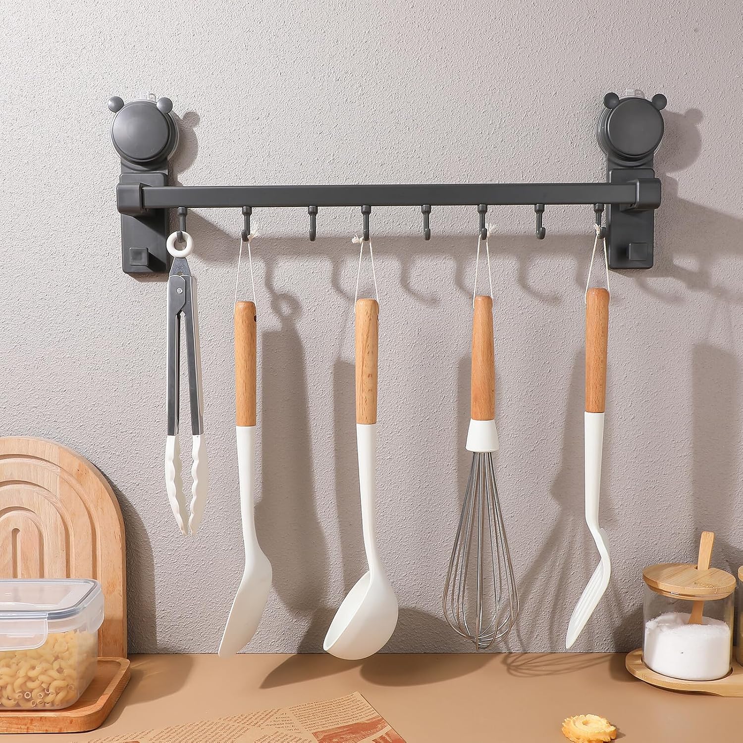 Heavy Duty Suction Cup Hooks Kitchen and Bathroom Wall Mount Rack 50cm Single Rod Suction Hook Organizer for Shower Towel Utensils for Home Storage