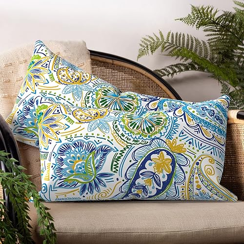 Miniatura 6 de Juego de 2 fundas decorativas de cojín lumbar de 12 x 20 pulgadas, para exteriores, muebles de patio, jardín, balcón, silla de oficina, estampado de