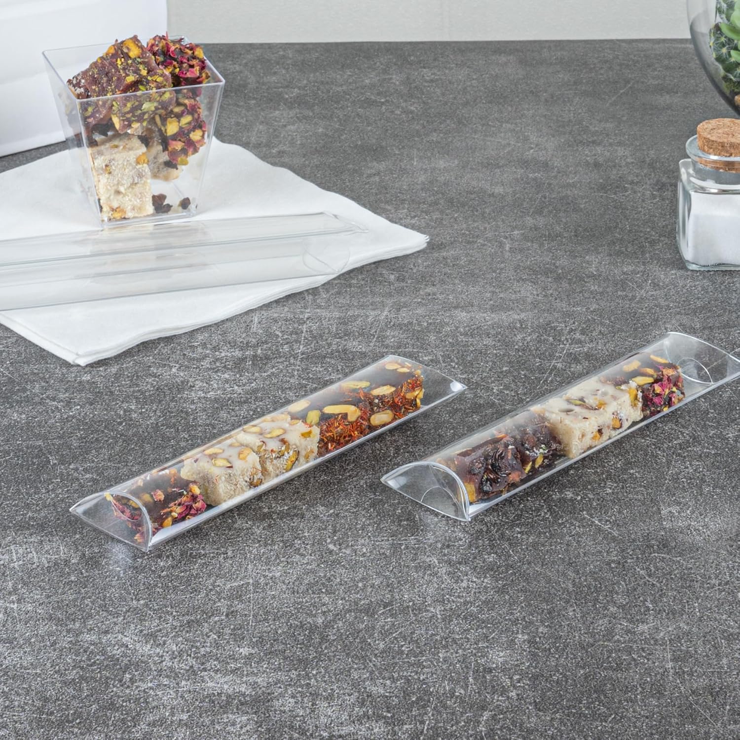 Restaurantware-7 x 2 Inch Wedding Favor Boxes, 100 Pillow Transparent Candy Boxes - For Weddings, Baby Showers, And Birthday Parties, Packages Treats Or Gifts, Clear Plastic Party Favor Container,