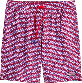 vineyard vines 7 Inch Printed Chappy Swim Trunks, Lghthse Red/Td Blue, XXL