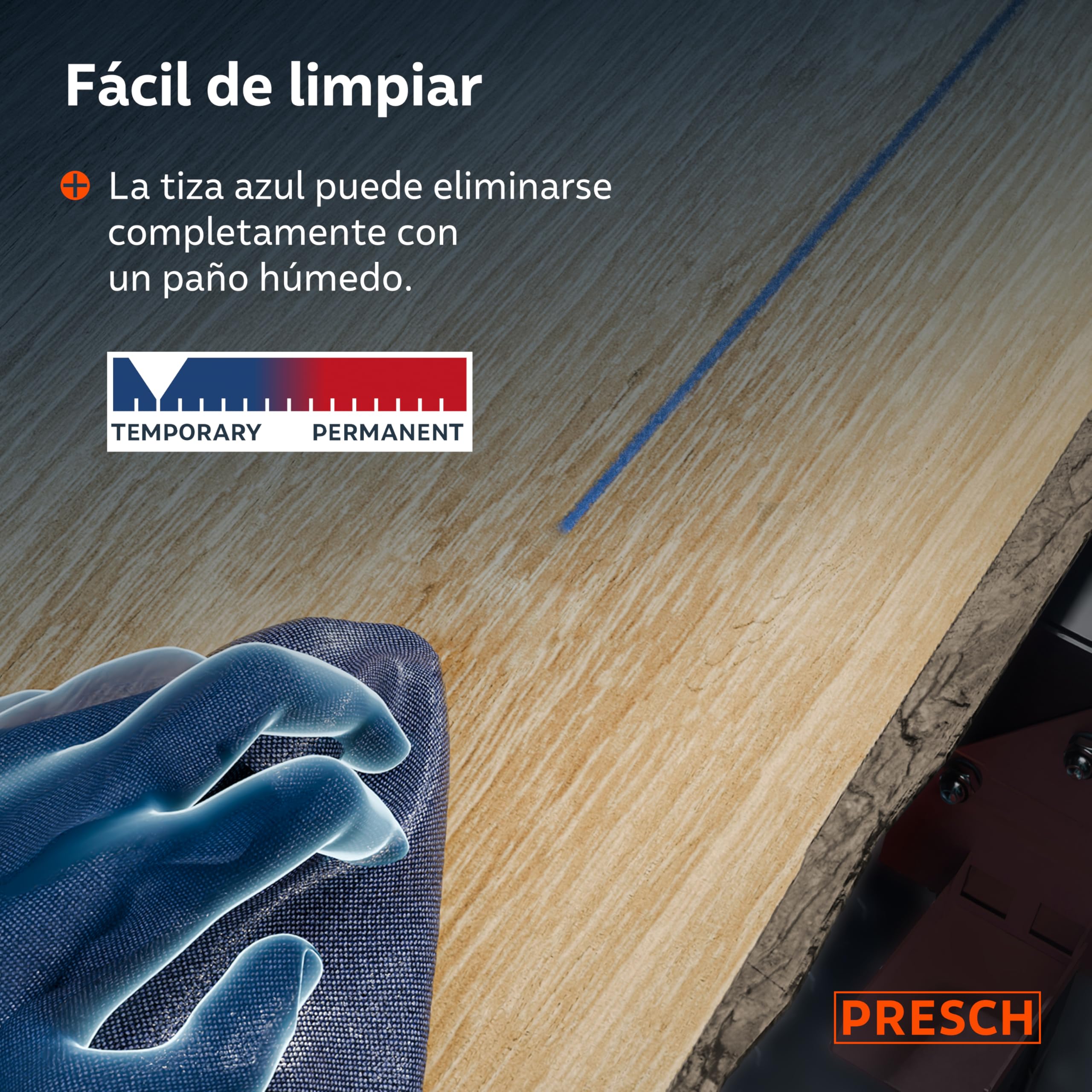 PRESCH Tiralineas de 30m incl. tiza azul (150g) - Rápida retracción gracias al engranaje 6:1 - Fácil de limpiar para marcas temporales - Cordón robusto para líneas precisas