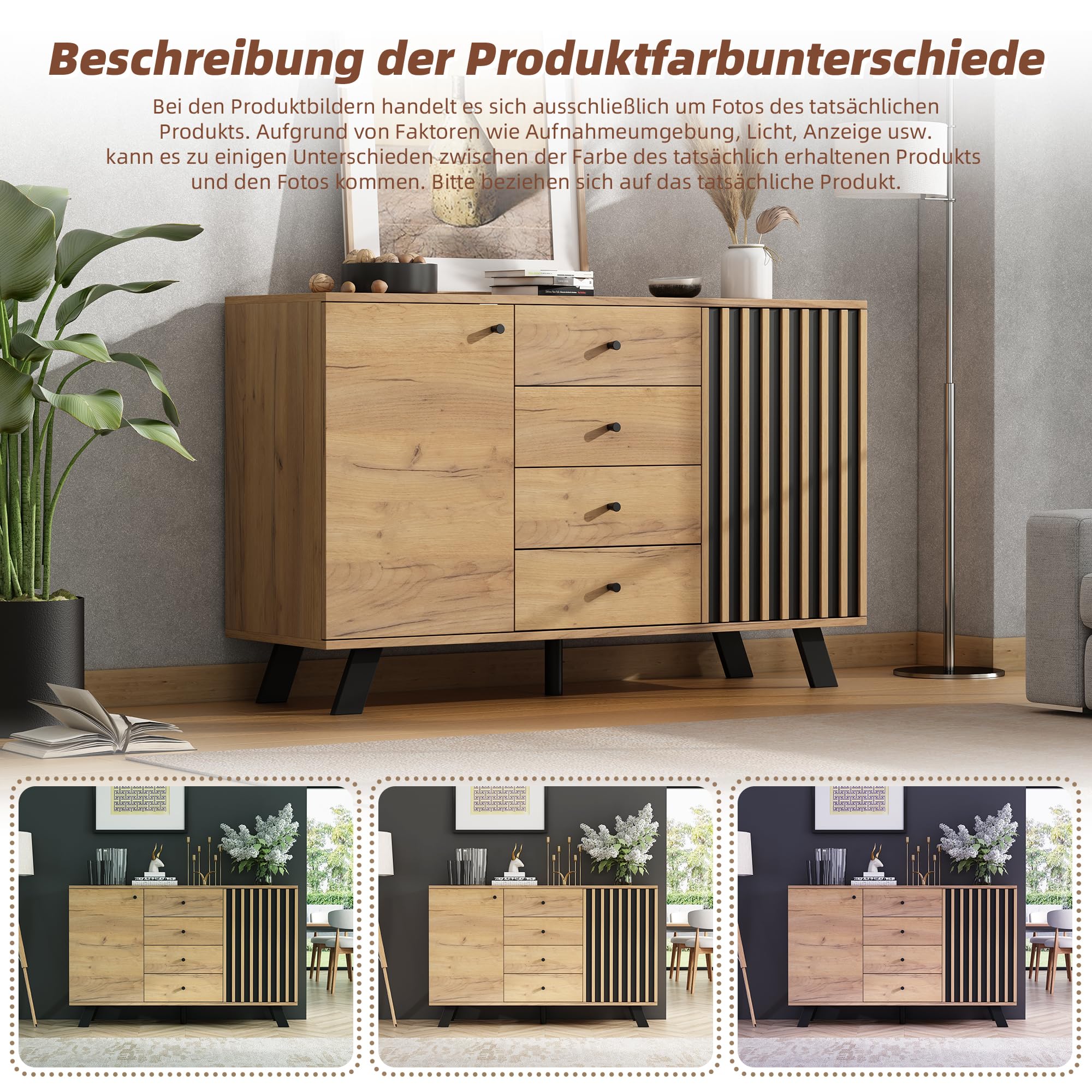 Sideboard Wohnzimmer, Buffetschrank, 120×38×75cm, Holzfarbe
