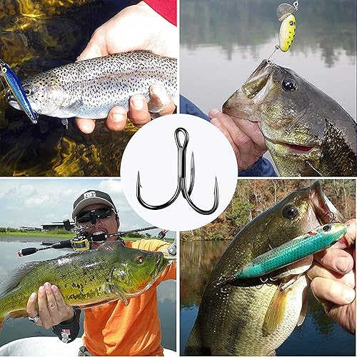 Miniatura 7 de Treble Fishing Hooks,Super Sharp Solid Triple Barbed Fish Hook Strong Wide Gap High Carbon Steel Barbed Hook for Fishing Lures Baits Freshwater