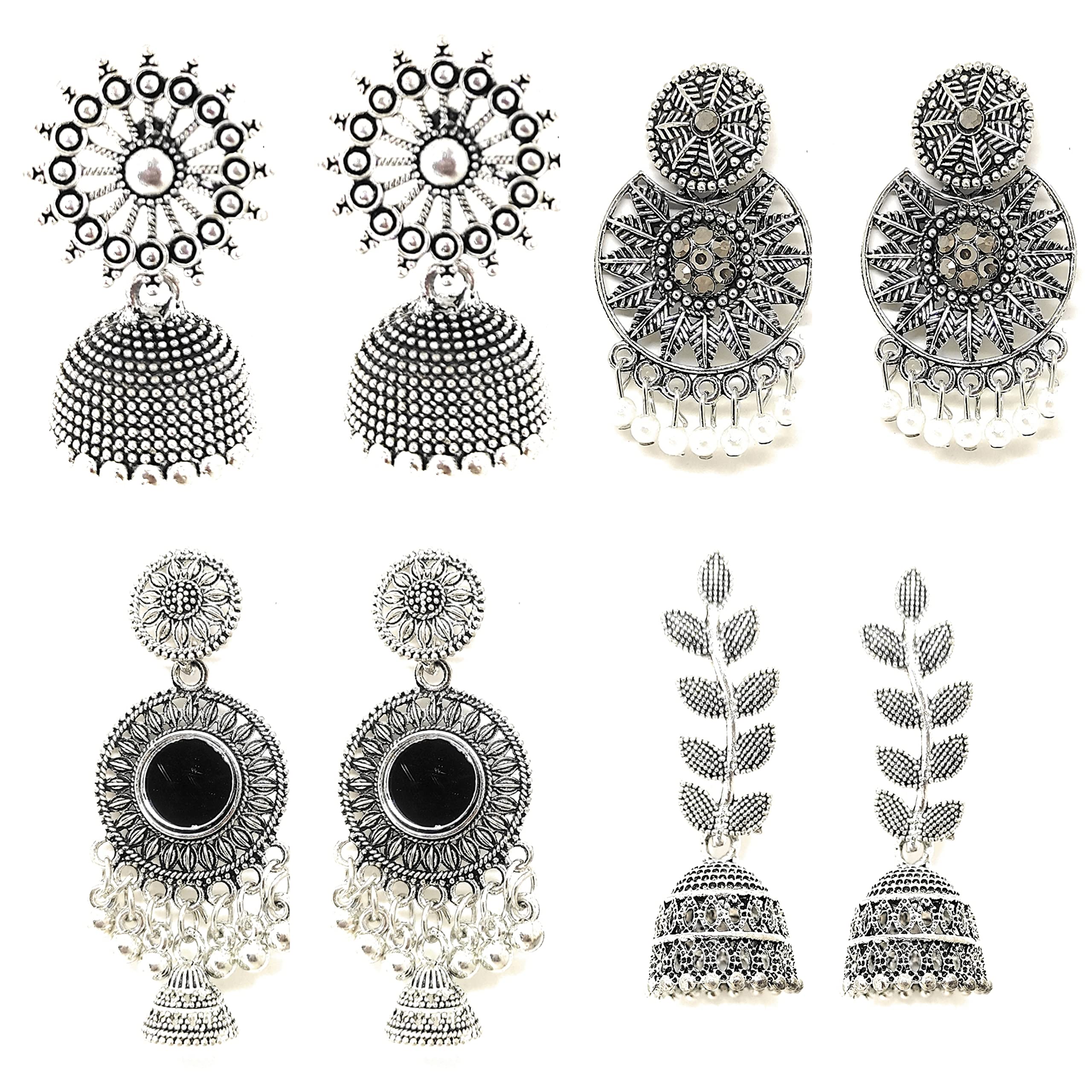 SR Sarthak Royal Traditional Mirror Style Earrings for Women - Pack of 4 Pair (B09TPSRSCF) Amazon Price History, Amazon Price Tracker