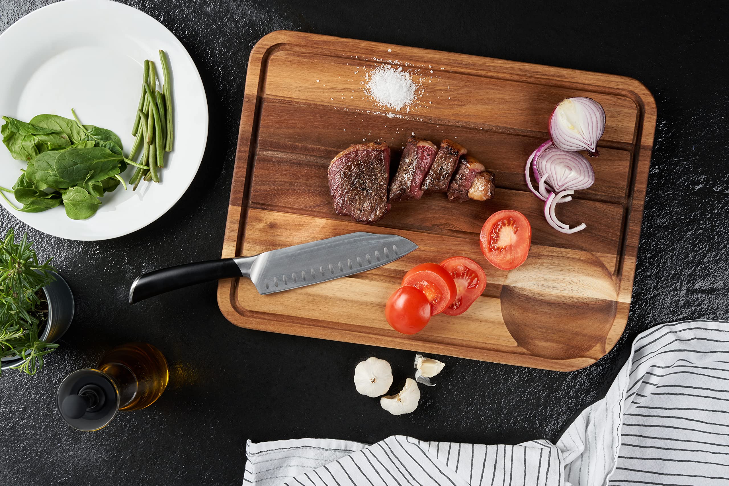 Cole & Mason H722129 Berden Planche a Decouper en Bois Pour Viande/Poisson Avec Rainure À Jus | (L)467mm x (W)347mm x (D)29mm | Ne pas laver au lave-vaisselle | Garantie de 2 Ans
