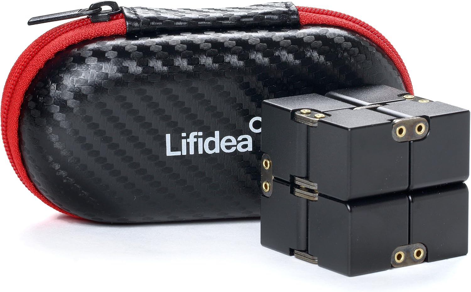 Lifidea Aluminum Alloy Metal Infinity Cube Fidget Cube (6 Colors) Handheld Fidget Toy Desk Toy with Cool Case Infinity Magic Cube Relieve Stress Anxiety ADHD OCD for Kids and Adults (Black)